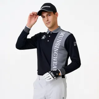 【Munsingwear】企鵝牌 男款黑色 日本製 領口撞色親膚舒適長袖POLO衫 MGWT21B8