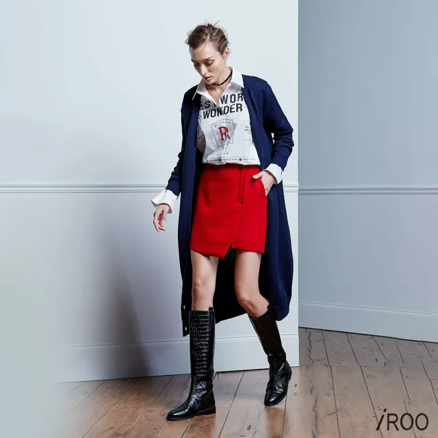 【iROO】紅色毛呢短裙