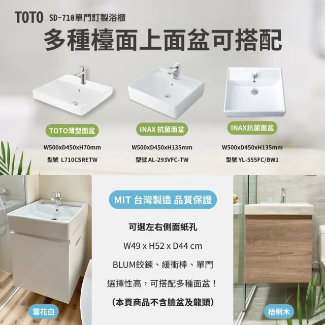 【TOTO】訂製 單門雪花白浴櫃 面紙孔 獨家升級BLUM鉸鍊 緩衝棒(北部免運L710CSRETW幸福居家e購網浴櫃)