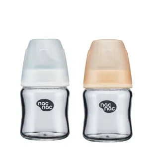 【nac nac】妍心35%晶透防脹氣玻璃寬口奶瓶120ml(雲白色/淡奶茶)