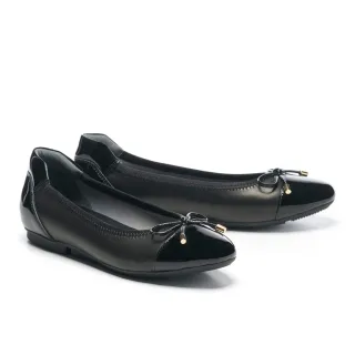 【AS 集團】氣質高雅蝴蝶結異材質拼接低跟娃娃鞋(黑)