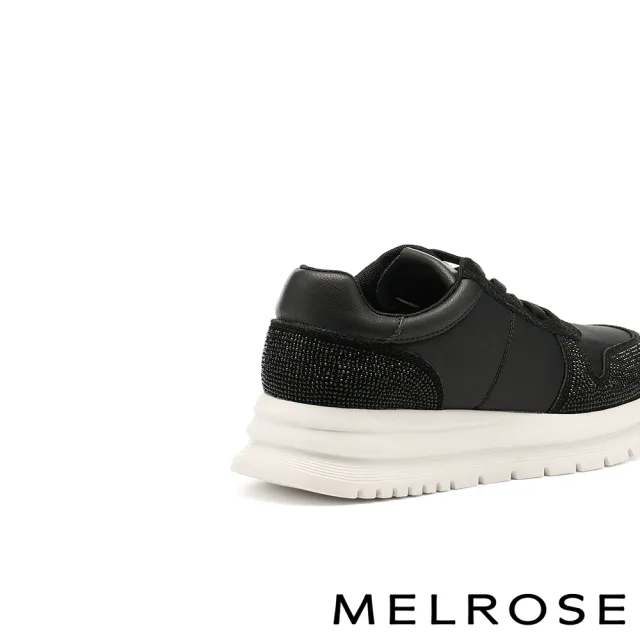 【MELROSE】美樂斯 精緻率性晶鑽彈性鞋帶異材質厚底休閒鞋(黑)