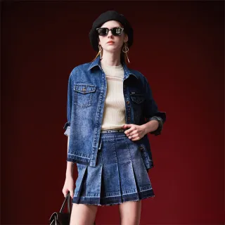 【mia mia】純棉LOGO飾帶牛仔短褲裙