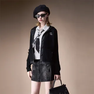 【mia mia】牛仔拼接連帽針織外套