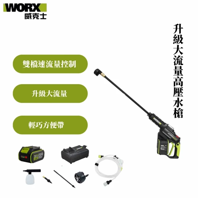 【WORX 威克士】20V無刷大流量清洗機-4.0電池(WU630.1)