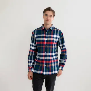 【Arnold Palmer 雨傘】男裝-法蘭絨經典格紋長袖襯衫(藏青色)