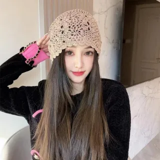 【Porabella】針織帽 編織帽 秋冬帽 包頭帽 鏤空 鉤花 堆堆帽（54-58cm）