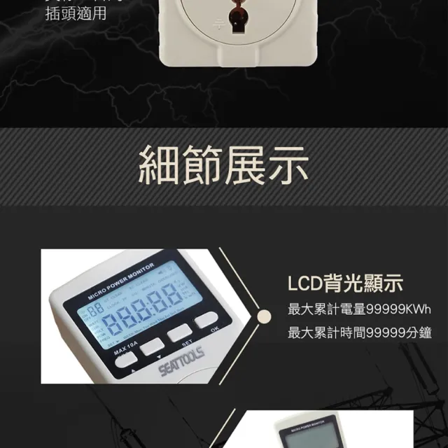 【工具達人】電器功率監控儀 電源監測器 家庭用電 耗電統計 用電量紀錄 電器使用時間 電器功率計(190-MPM)