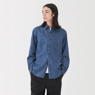 【MUJI 無印良品】男丹寧襯衫(淺藍/暗藍)
