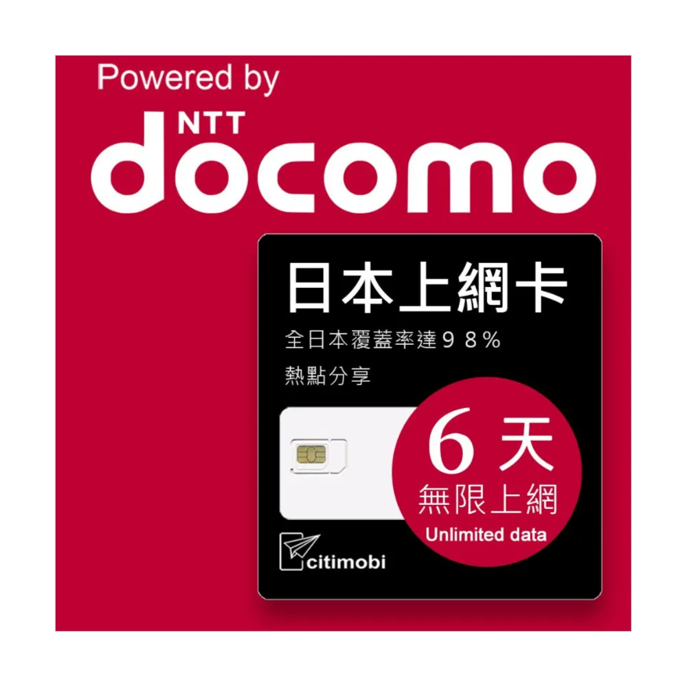 【citimobi】DOCOMO日本上網卡 - 6天吃到飽不降速(日本網卡 日本網路 日本 網卡 網路 上網 sim卡)