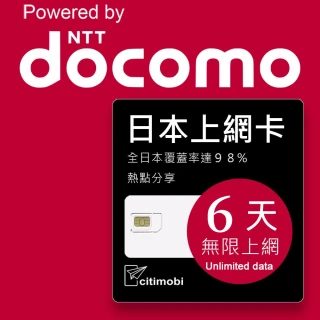 【citimobi】DOCOMO日本上網卡 - 6天吃到飽(2GB/日高速流量 日本 網卡 網路 上網 sim卡)