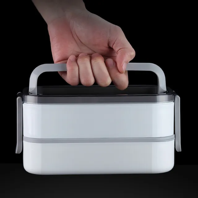 【PUSH!】餐廚用品 304不鏽鋼可微波便當盒 注水保溫密封飯盒 雙層飯菜分格便當盒(便當盒 附便當袋 E173)