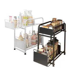 【樂居家】雙層抽屜收納置物架-窄版(廚下收納 浴室收納 廚房置物架 水槽雙層收納  調味料罐架 廚房瓶罐架) 