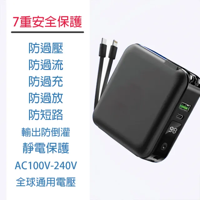 ZJ-51 10000mAh 五合一 22.5W PD+QC 自帶線無線快充行動電源(無線充電/自帶線/手機支架)