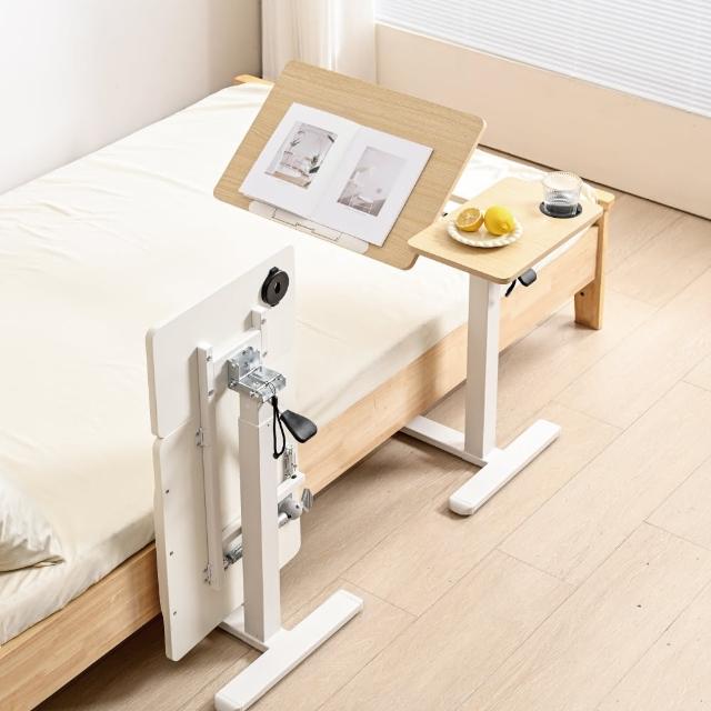 【慢慢家居】ALL in 1 雙桌面附輪氣壓升降桌-無段翻轉+緩降摺疊(邊桌 電腦桌)