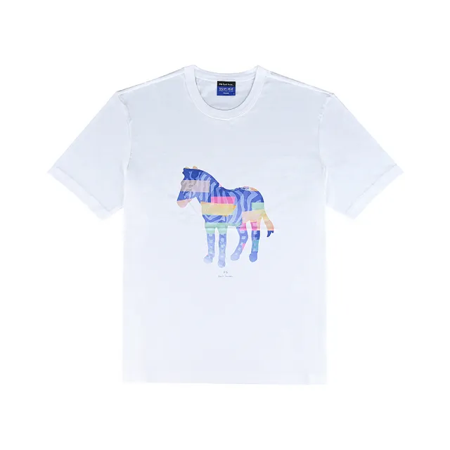 【Paul Smith】Paul Smith 彩色簽字LOGO多色斑馬棉質短袖T恤(白/男款)