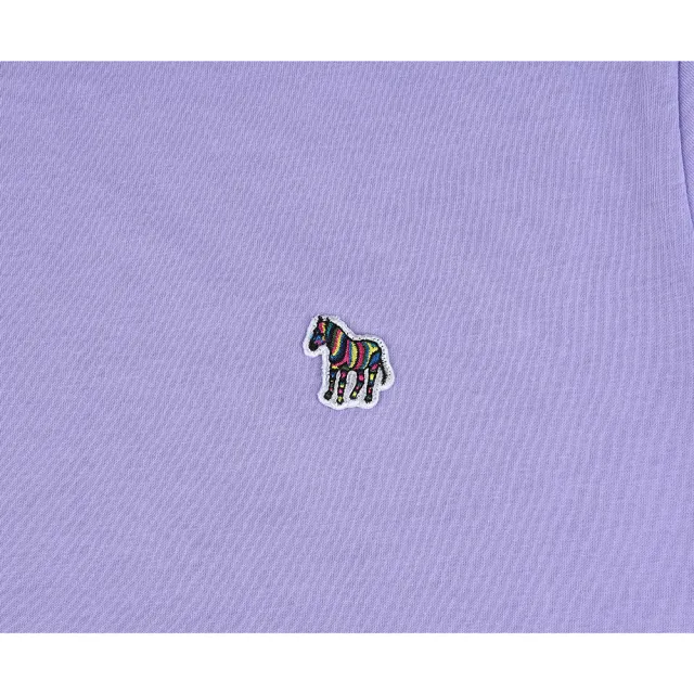 【Paul Smith】Paul Smith 白色英文LOGO炫彩斑馬布標貼棉質長袖T恤(淺紫/男款)
