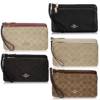 【COACH】本季精選 鵝卵石皮革 / 大款 / 雙拉鏈 手拿包(黑色)