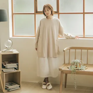 【MOSS CLUB】異材質拼接背後抽皺寬鬆中長版上衣(黑 卡/魅力商品)