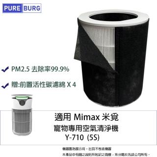 【PUREBURG】適用Mimax 米覓Y-710 5S寵物專用空氣清淨機高效HEPA濾網濾芯(贈:前置活性碳濾綿 X 4)