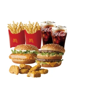 【麥當勞】大麥克+勁辣鷄腿堡+麥克鷄塊6塊+中份薯條*2+中杯可樂*2(好禮即享券)