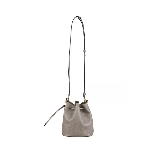 【FURLA 芙拉】FURLA SFERA 內皮革金字LOGO牛皮內襯麂皮斜背水桶包(水泥灰/迷你)