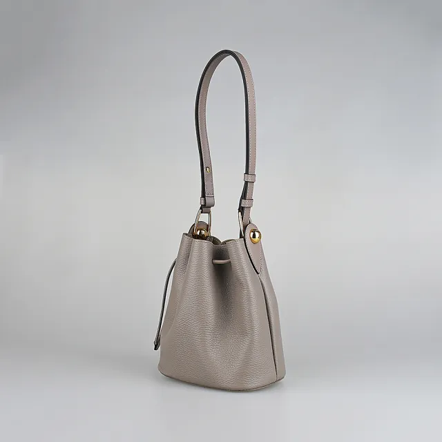 【FURLA 芙拉】FURLA SFERA 內皮革金字LOGO牛皮內襯麂皮斜背水桶包(水泥灰/迷你)