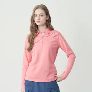 【pierre cardin 皮爾卡登】網路獨家 女款 吸濕排汗印花襯衫領長袖POLO衫-珊瑚粉色(8255292-72)