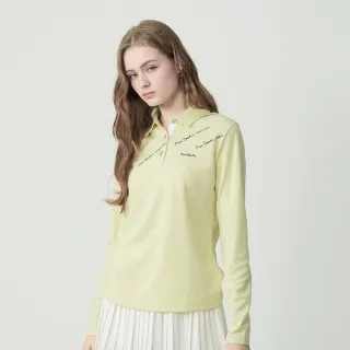 【pierre cardin 皮爾卡登】網路獨家 女款 吸濕排汗印花襯衫領長袖POLO衫-檸檬黃色(8255292-52)