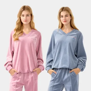 【Hang Ten】女裝-珊瑚絨落肩寬鬆大學T(多色選)