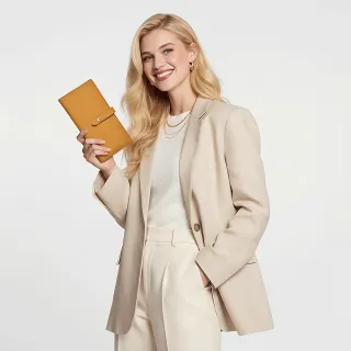 【A&L 老工匠】真皮TOGO頭層牛皮好運招財貔貅簡約輕薄長夾(真皮皮夾 招財金黃色)