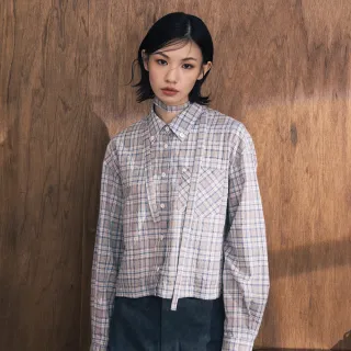 【gozo】A｜復古提織格紋短版襯衫附造型織帶(兩色)