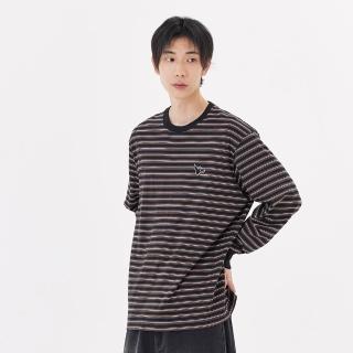【Mark Gonzales】男女同款 小天使布章條紋長袖上衣-黑色