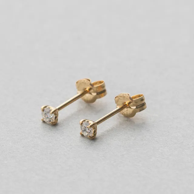 【ete】K18 經典單鑽爪鑲鑽石耳環-0.10ct(金色 玫瑰金色)