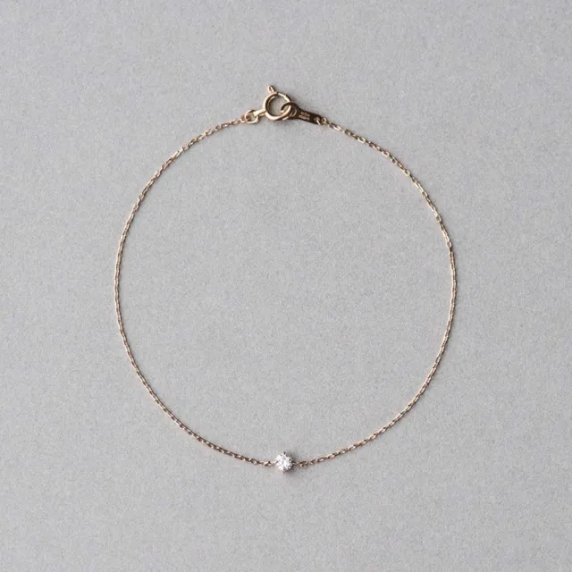 【ete】K18 經典單鑽爪鑲鑽石手鍊-0.06ct(金色 玫瑰金色)