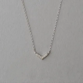 【ete】K10WG 層疊V形鑽石項鍊(白金色)