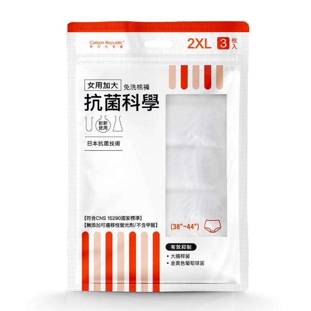 【棉花共和國】36件組/12包 抗菌科學 女用加大免洗棉褲 2XL/3XL(免洗內褲、旅遊、出差、防疫住宿)