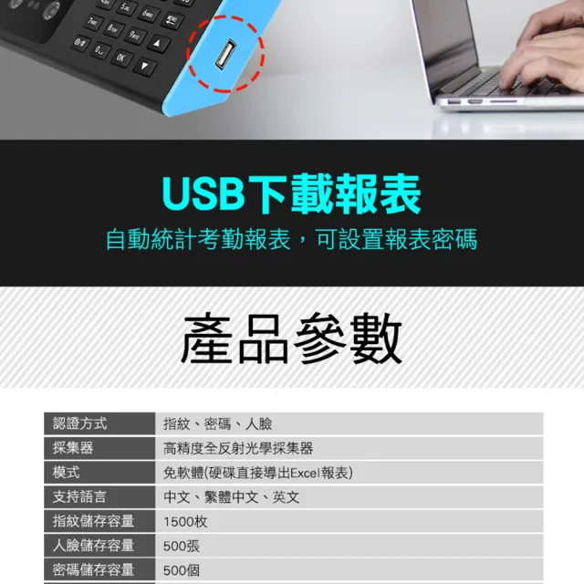 【精準科技】人臉/指紋/密碼考勤機 辦公室打卡機 指紋打卡機 臉部辨識打卡機(MET-FPCM7005工仔人)