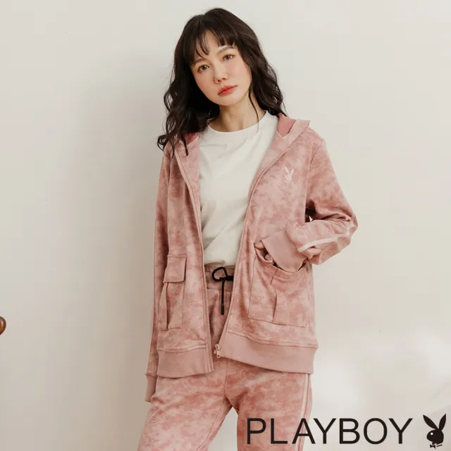 【PLAYBOY】雪花染造型連帽外套(粉色)
