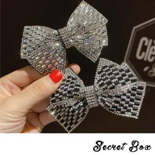 【SECRET BOX】滿鑽髮夾 蝴蝶結髮夾/韓國設計華麗閃耀滿鑽蝴蝶結造型髮夾 馬尾夾 彈簧夾(2色任選)