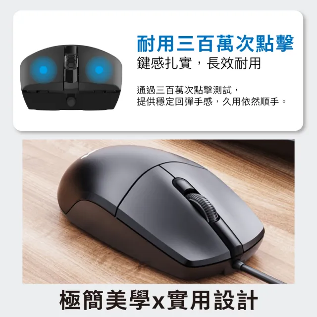 【Philips 飛利浦】耐用三百萬次點擊3鍵式有線滑鼠-SPK7247B