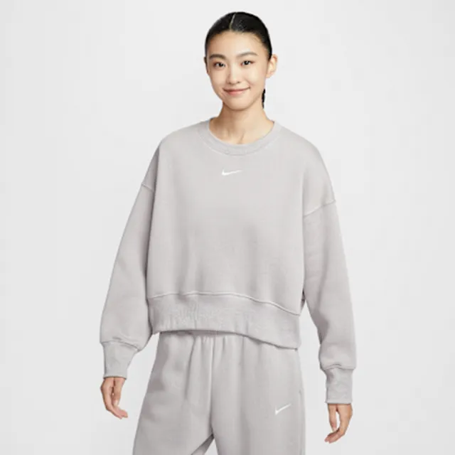 【NIKE 耐吉】圓領套頭衫 女 AS W NSW PHNX FLC OOS CREW 大學T 磨毛 短版 落肩寬鬆 灰(DQ5762009)