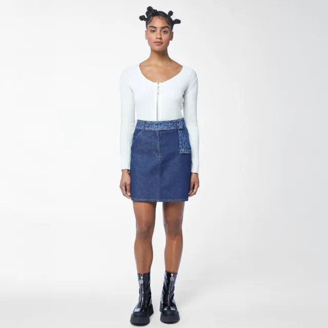 【ICHE 衣哲】Cop.Copine 法國原裝進口品牌LOGO字母丹寧貼袋鉛筆短裙