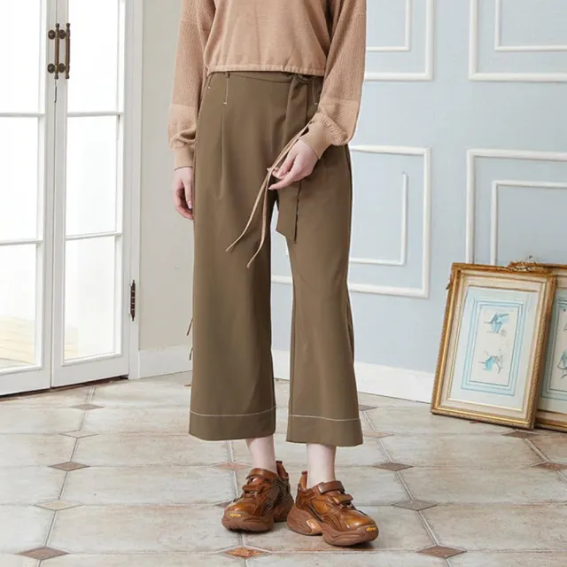 【ICHE 衣哲】Cop.Copine 法國原裝進口綁帶打摺設計九分直筒寬褲