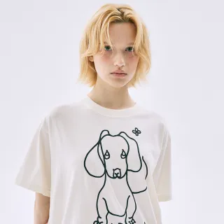 【MARDI MERCREDI】印花短TEE 奶油色 線條臘腸狗 純棉 TSHIRT DDANJI CH.02