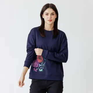 【Hilltop 山頂鳥】POLYGIENE抗菌石墨烯吸濕快乾保暖印花刷毛上衣 女款 深藍｜PH51XFN8ECE0