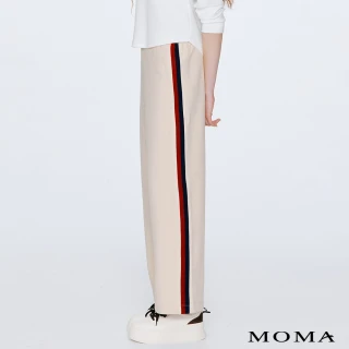【MOMA】簡約有型撞色織帶太空棉直筒褲(米白色)