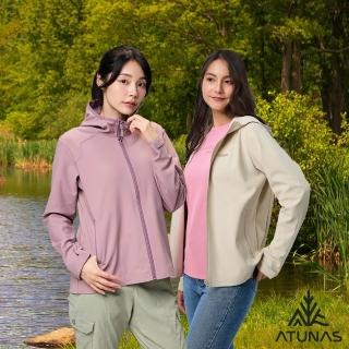 【ATUNAS 歐都納】女款SOFTSHELL防潑水保暖連帽外套(A1GA2326W/A8GA2328W內層磨毛/抗風透氣/休閒旅遊)