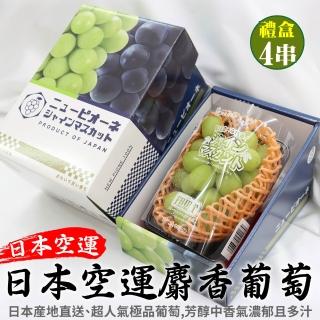 【WANG 蔬果】日本長野/山梨縣溫室麝香葡萄1房禮盒x4盒(350-400g/串)(中秋禮盒)