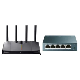 【TP-Link】交換器+分享器組★WiFi 7 2.5G雙頻路由器/分享器+5埠鋼殼交換器(Archer GE230+TL-SG105)